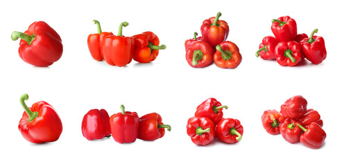 Set of ripe red bell pepper isolated on white