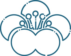 花　春　桜　梅　桃　花びら　和風　シンプル　線画　青色