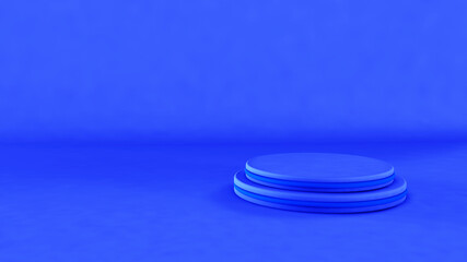 3d illustration with a podium for product promotion on a blue background.
