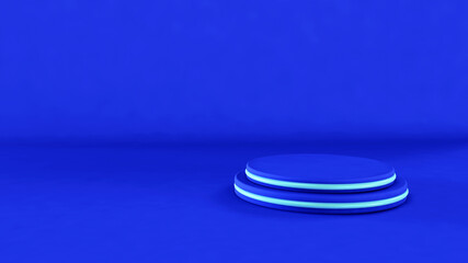 3d illustration with a podium for product promotion on a blue background.
