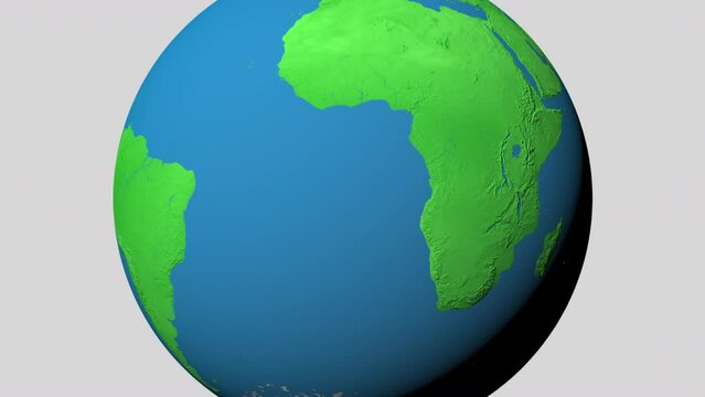 Seamless looping animation of the earth zooming in to the 3d map of Namibia with the capital and the biggest cites in 4K resolution