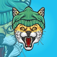 Angry lynx wearing beanie vector illustration
