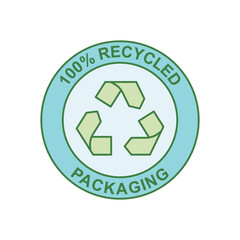 recycled packaging label icon in color icon, isolated on white background 