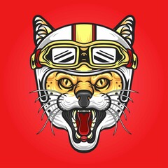 Angry lynx helmet motorcycle vector illustration