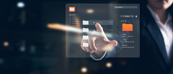 virtual screen icon Document Management System(DMS), business developer hands-on touch screen...