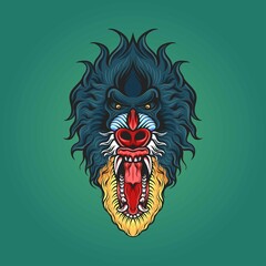 Mandrill roaring animal vector illustration