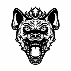 Black and white head hyena vector illustration