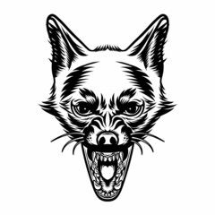 Black and white head jakal angry vector illustration