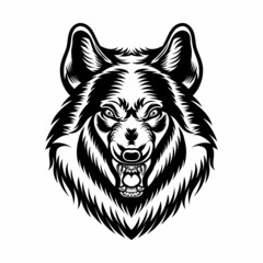 Obraz premium Black and white head wolf roar vector illustration