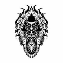 Black and white mandrill roaring animal vector illustration