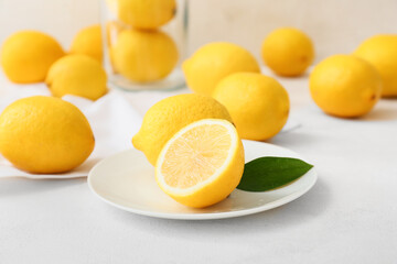 Many fresh lemons on light table