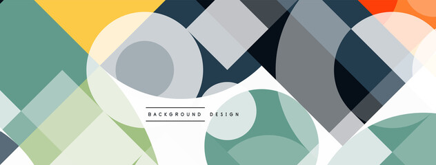 Circle and square geometric background. Round shapes with squares and triangles composition for wallpaper, banner, background or landing