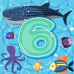Number six with sea animals