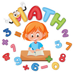 Font design for math with girl and numbers