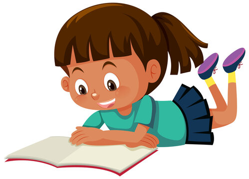 recommend clip art: A girl lay down reading a book