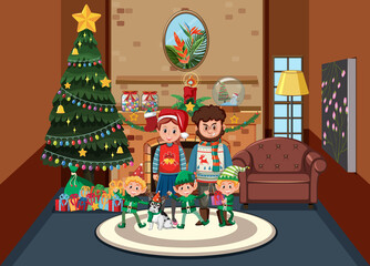 Christmas theme with family at home