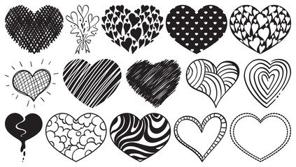 Black hand drawn hearts set