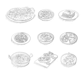 hand drawn popular italian food collection