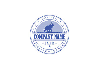 Fototapeta premium Retro Vintage Cattle / Beef Emblem Label logo design and elephant symbol inspiration