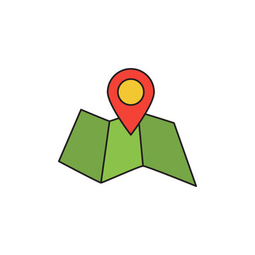 Direction map route icon in color icon, isolated on white background 