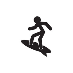 Surfing, beach vacation sports icon in black flat glyph, filled style isolated on white background
