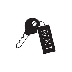 Key rent, vacation rental icon in black flat glyph, filled style isolated on white background