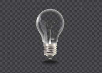 Transparent realistic light bulb with christmas tree, isolated.
