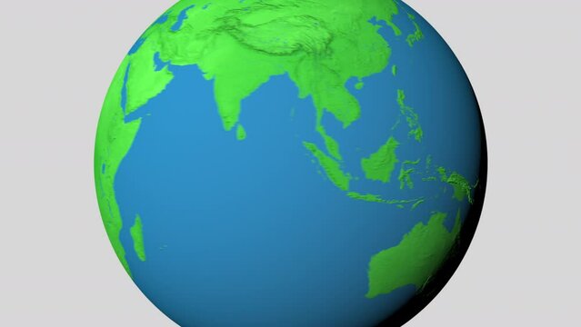 Seamless looping animation of the earth zooming in to the 3d map of Nauru with the capital and the biggest cites in 4K resolution