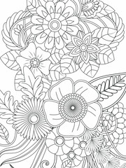 Doodle floral pattern in black and white. A page for coloring book: very interesting and relaxing job for children and adults. Zentangle drawing. Flower carpet in a magic garden