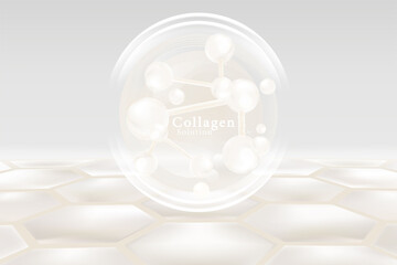 Hyaluronic acid skin solutions ad, white collagen serum drops over skin cells with cosmetic advertising background ready to use, illustration vector.
