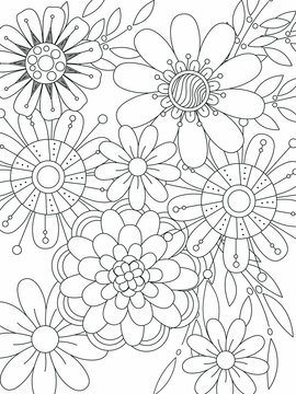 Doodle floral pattern in black and white. Page for coloring book: very interesting and relaxing job for children and adults. Zentangle drawing. Flower carpet in magic garden