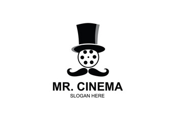 Mr. cinema with hat black Logo symbol Template Design