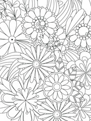 Doodle floral pattern in black and white. A page for coloring book: very interesting and relaxing job for children and adults. Zentangle drawing. Flower carpet in a magic garden