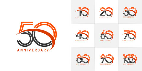 set of anniversary premium collection black and orange color can be use for celebration event