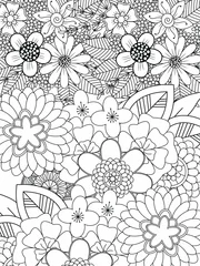 Kussenhoes Doodle floral pattern in black and white. A page for coloring book: very interesting and relaxing job for children and adults. Zentangle drawing. Flower carpet in a magic garden © MdRakibul