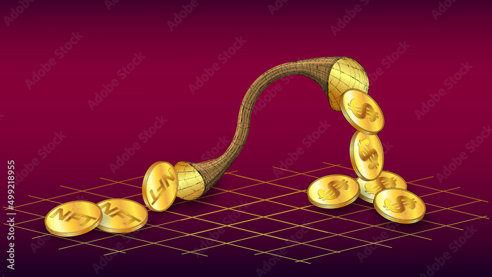 Canvas Prints nft coins are transferred through the pipe and converted into dollars usd on red. the concept of con