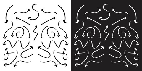 Set of Scribble arrow isolated on white background. black hand drawn arrows set icon. abstract  line brush vector illustration
