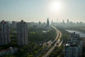 Fototapeta premium Aerial view of multistory apartment construction site in China