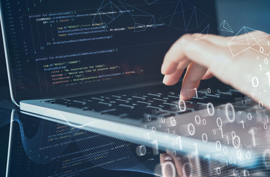 Professional software engineer, developer programmer programming in website working a software and coding technology with javascript