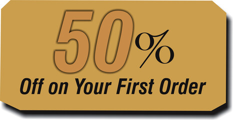 50% off golden banner with fifty percent off on first order for mega big sales