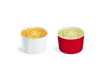Dip sauces in paper cups, fast food side dish