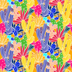 Vector seamless half-drop pattern, with cactus