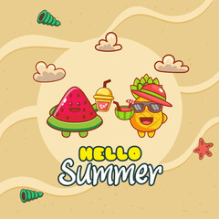 hello summer with watermelon and pineapple