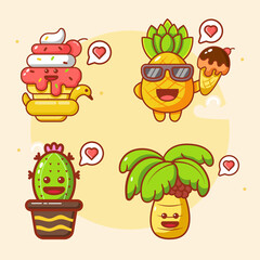 Webcute cartoon collection themed summer ice cream, cactus, coconut tree, and pineapple