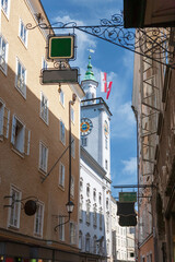 Fototapeta na wymiar Tower of the Old Town Hall, from the beginning of the 17th century, Salzburg, Austria