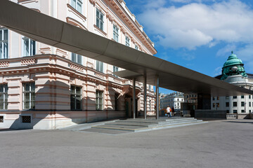 Entrance to the famous Albertina Gallery and the "Moravia Wing" in the center of Vienna, Austria