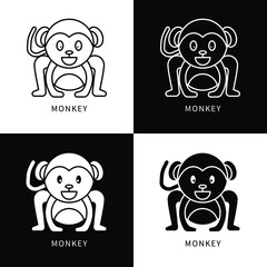 Monkey Icon Character Cartoon. Donkey Mammal Symbol