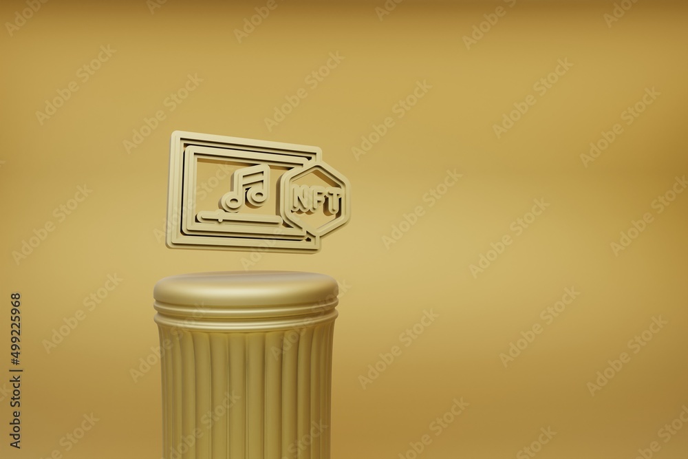 Aufkleber Beautiful abstract illustrations golden NFT Music symbol icons on a golden column and wonderful background. 3d rendering illustration. Background pattern for design.