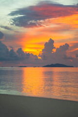 Beach and sea view on Lipe island, Satun Province, Thailand, andaman sea where you can watch the sunrise and sunset on the same beach.