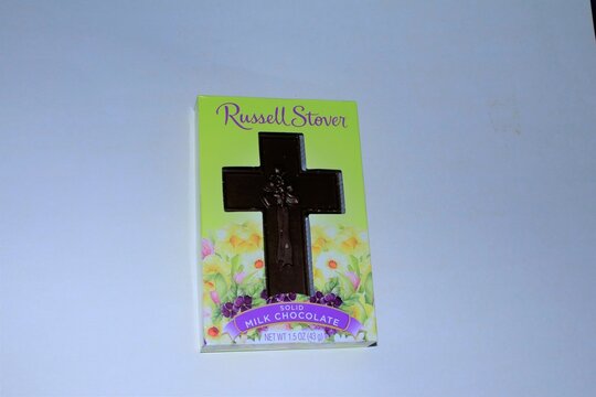 A Easter  Russell Stover Chocolate Cross In A Box With A White Background In Hutchinson Kansas USA.